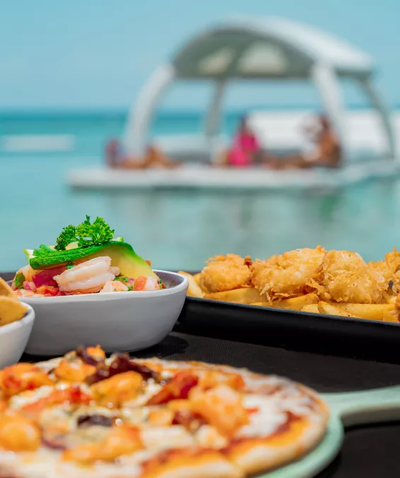 Pizza y mariscos frescos club de playa todo incluido Cozumel